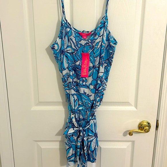 Lilly Pulitzer Deanna Romper Succulent Blue Pop Up Coronado Crab NWT Size Medium - Picture 7 of 8
